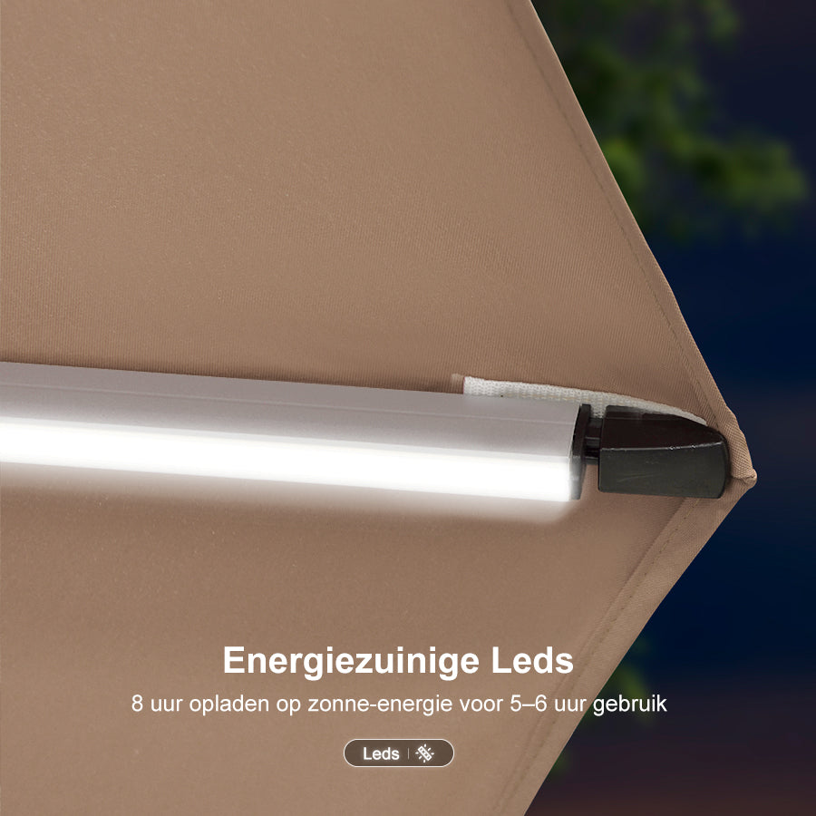 PURPLE LEAF Vierkante Zweefparasol met LED, Dubbel Dak, 360° Draaibaar voor Tuin en Terras