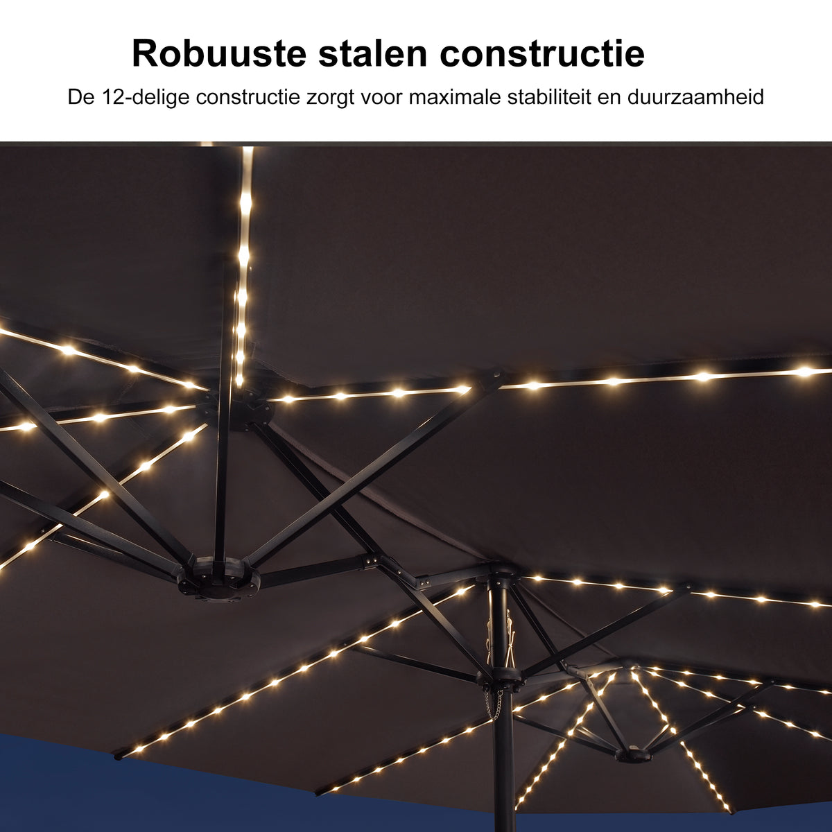 PURPLE LEAF Grote Parasol met 3 Kappen en LED-verlichting voor Tuin en Terras, inclusief Voet