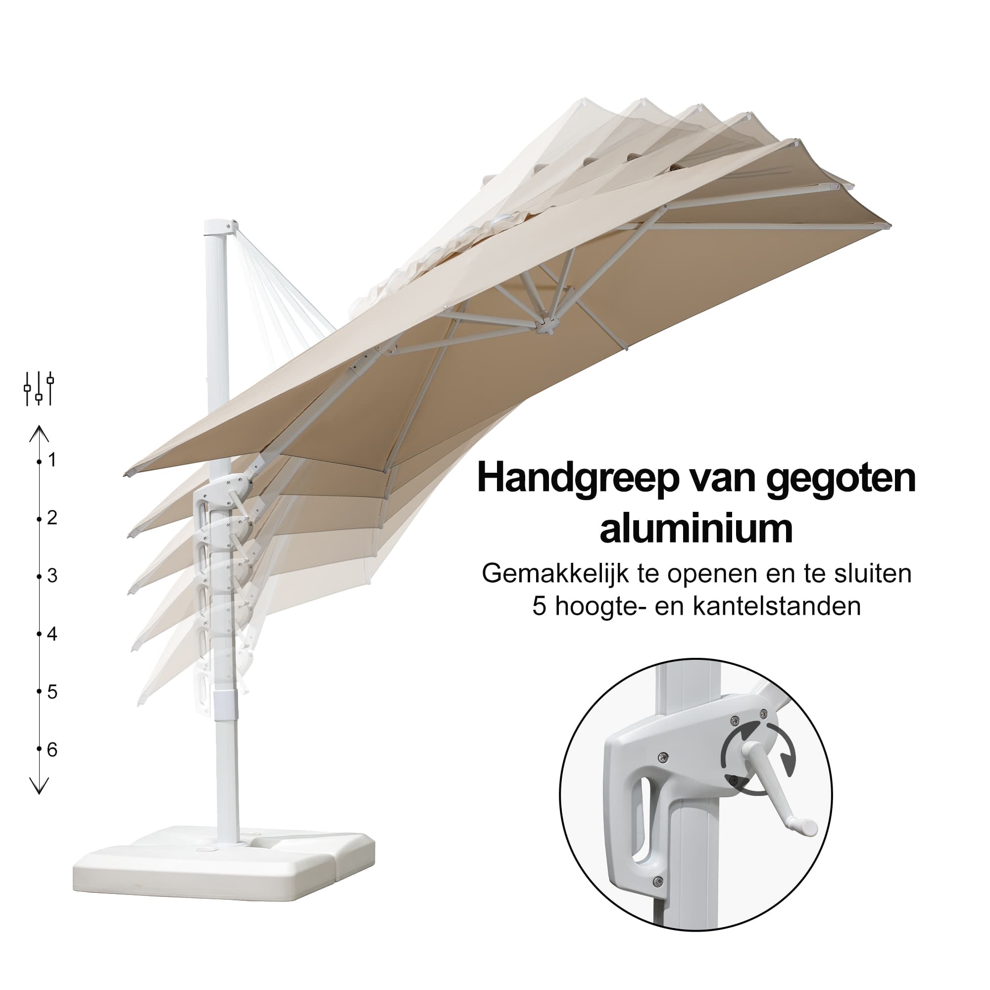 PURPLE LEAF Witte Parasol voor Buiten – Betaalbare Grote Zweefparasol voor Terras & Tuin