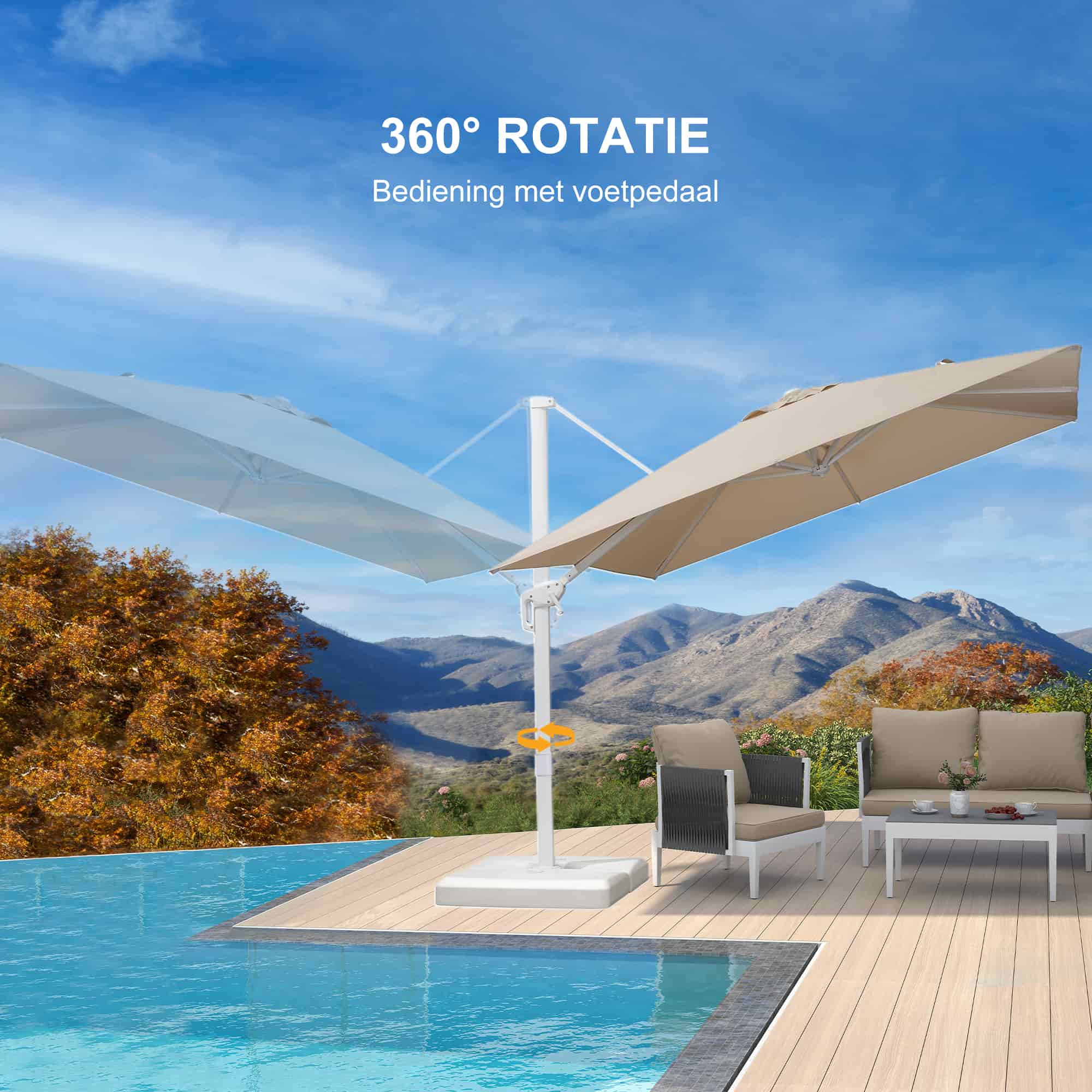 PURPLE LEAF Witte Parasol voor Buiten – Betaalbare Grote Zweefparasol voor Terras & Tuin