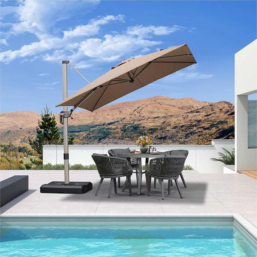 PURPLE LEAF Deluxe Zweefparasol - Rechthoekig Aluminium - Windbestendig & 360° Draaibaar voor Tuin en Terras