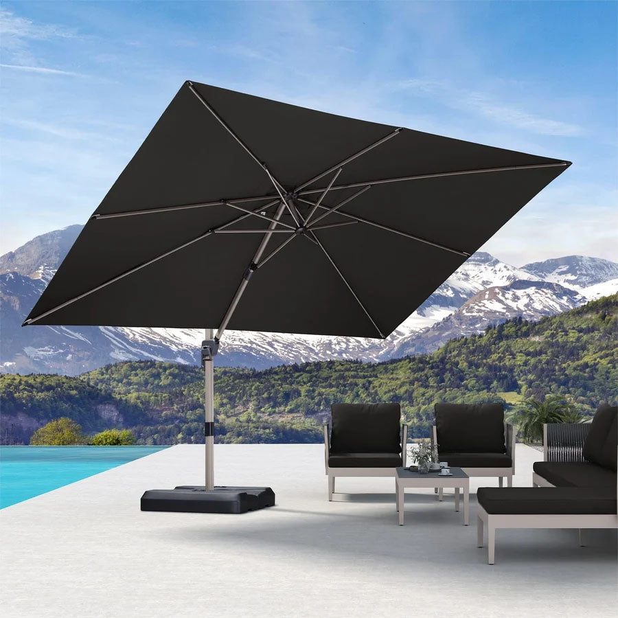 PURPLE LEAF Deluxe Zweefparasol - Rechthoekig Aluminium - Windbestendig & 360° Draaibaar voor Tuin en Terras