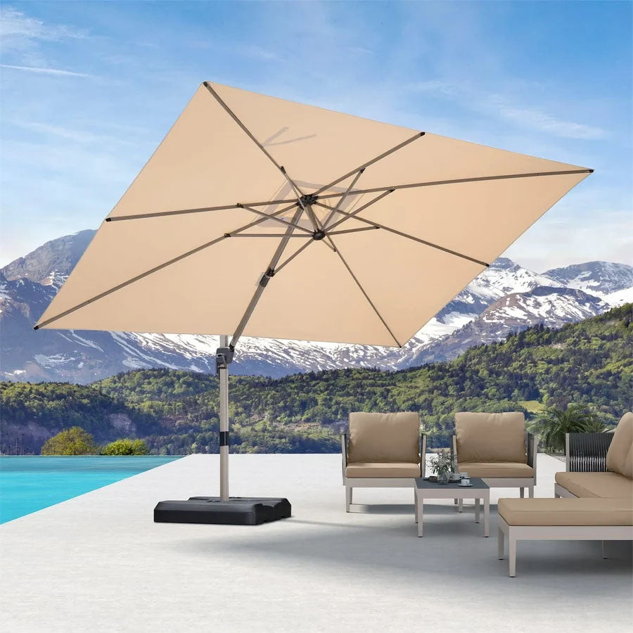 PURPLE LEAF Deluxe Zweefparasol - Rechthoekig Aluminium - Windbestendig & 360° Draaibaar voor Tuin en Terras