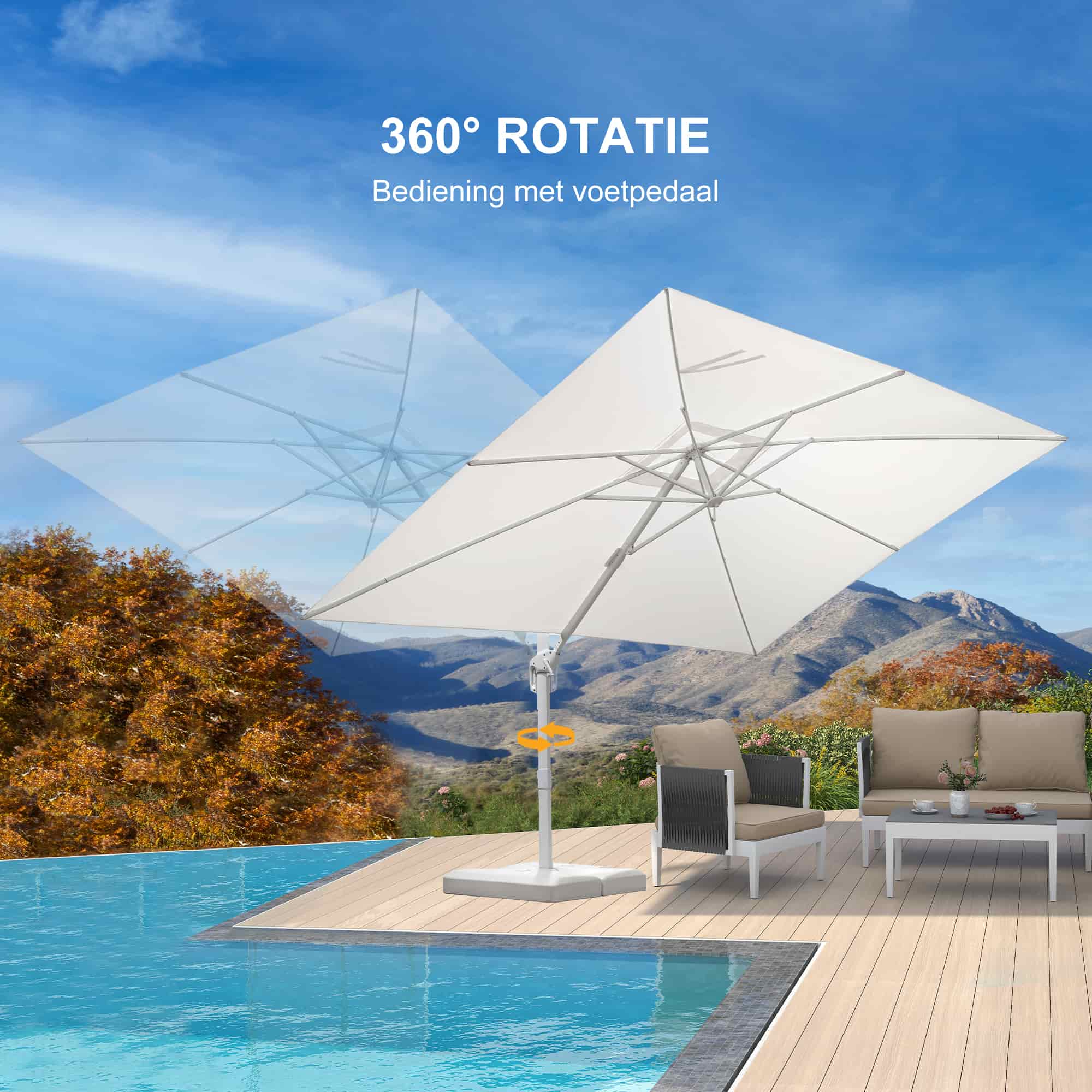 PURPLE LEAF Witte Parasol voor Buiten – Betaalbare Grote Zweefparasol voor Terras & Tuin