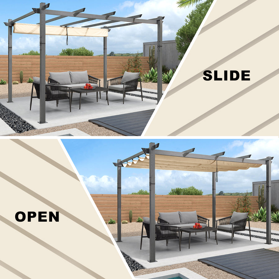 PURPLE LEAF pergola, aluminium paviljoen houtlook waterdicht stabiel wintervast, tuinpaviljoen met zonwerende overkapping