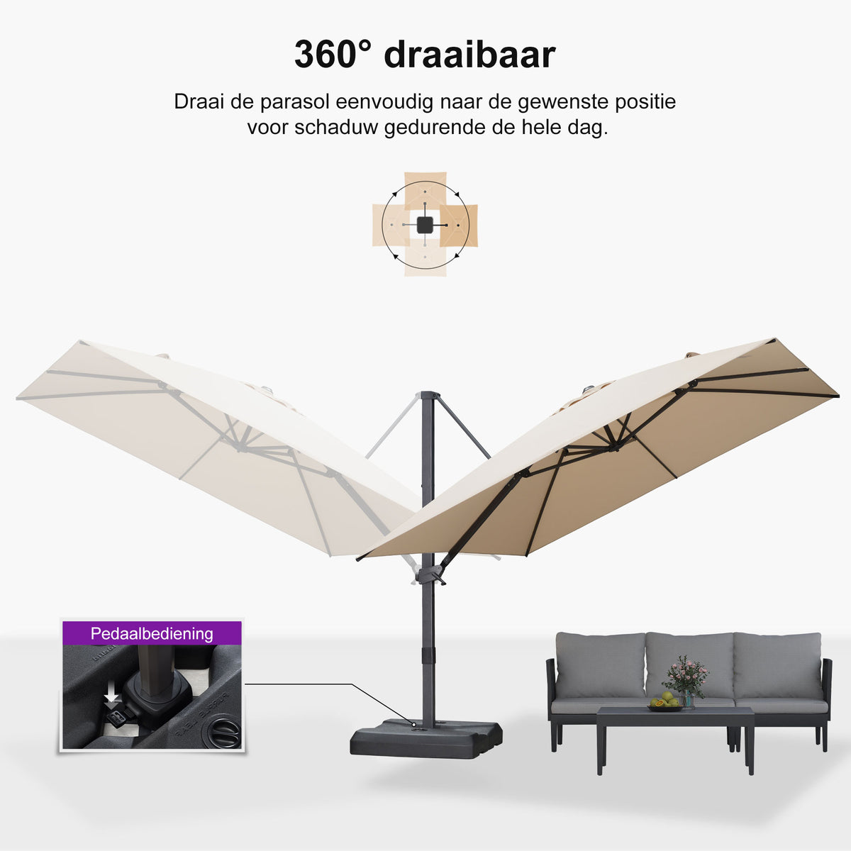 PURPLE LEAF Betaalbare Grote Parasol – Traploos Kantelbare Zweefparasol voor Tuin & Terras