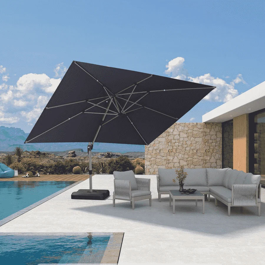 PURPLE LEAF Deluxe Zweefparasol - Rechthoekig Aluminium - Windbestendig & 360° Draaibaar voor Tuin en Terras