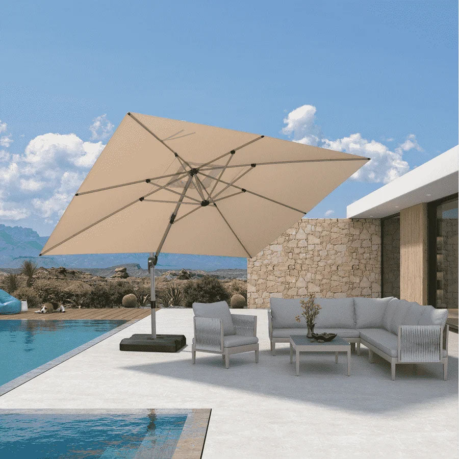 PURPLE LEAF Deluxe Zweefparasol - Rechthoekig Aluminium - Windbestendig & 360° Draaibaar voor Tuin en Terras