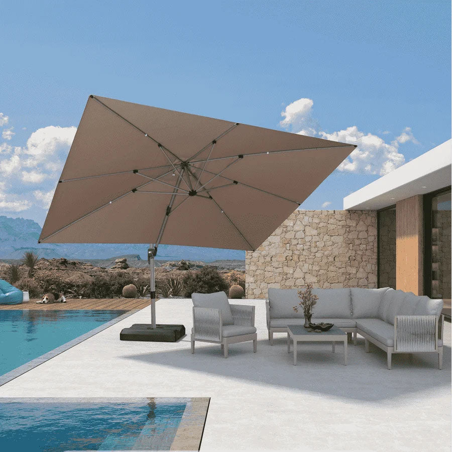 PURPLE LEAF Deluxe Zweefparasol - Rechthoekig Aluminium - Windbestendig & 360° Draaibaar voor Tuin en Terras