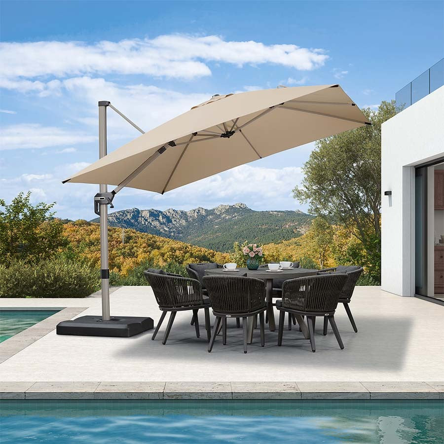 PURPLE LEAF Deluxe Zweefparasol - Rechthoekig Aluminium - Windbestendig & 360° Draaibaar voor Tuin en Terras