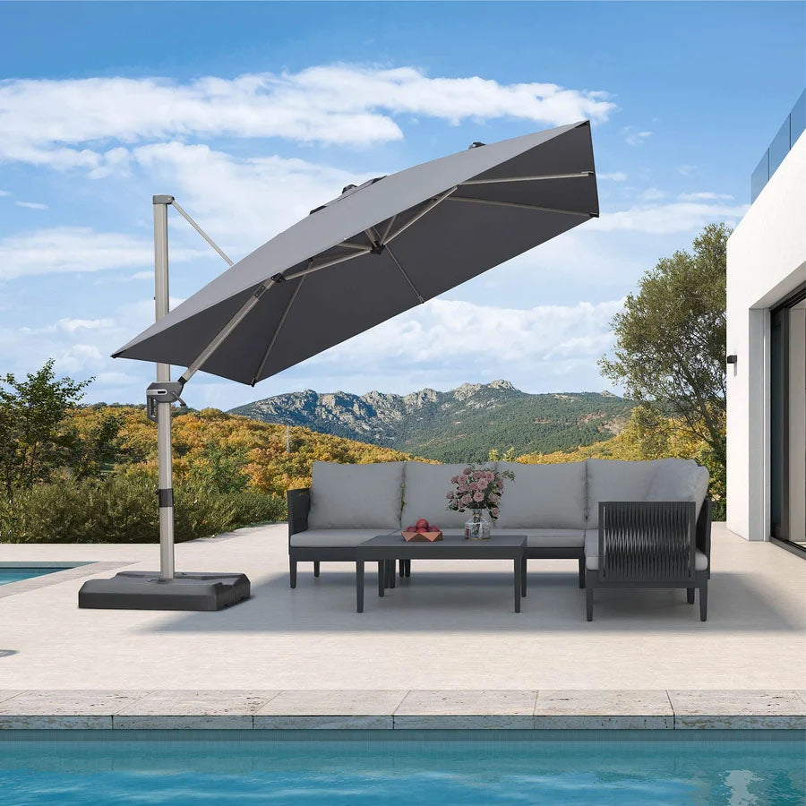 PURPLE LEAF Deluxe Zweefparasol - Rechthoekig Aluminium - Windbestendig & 360° Draaibaar voor Tuin en Terras