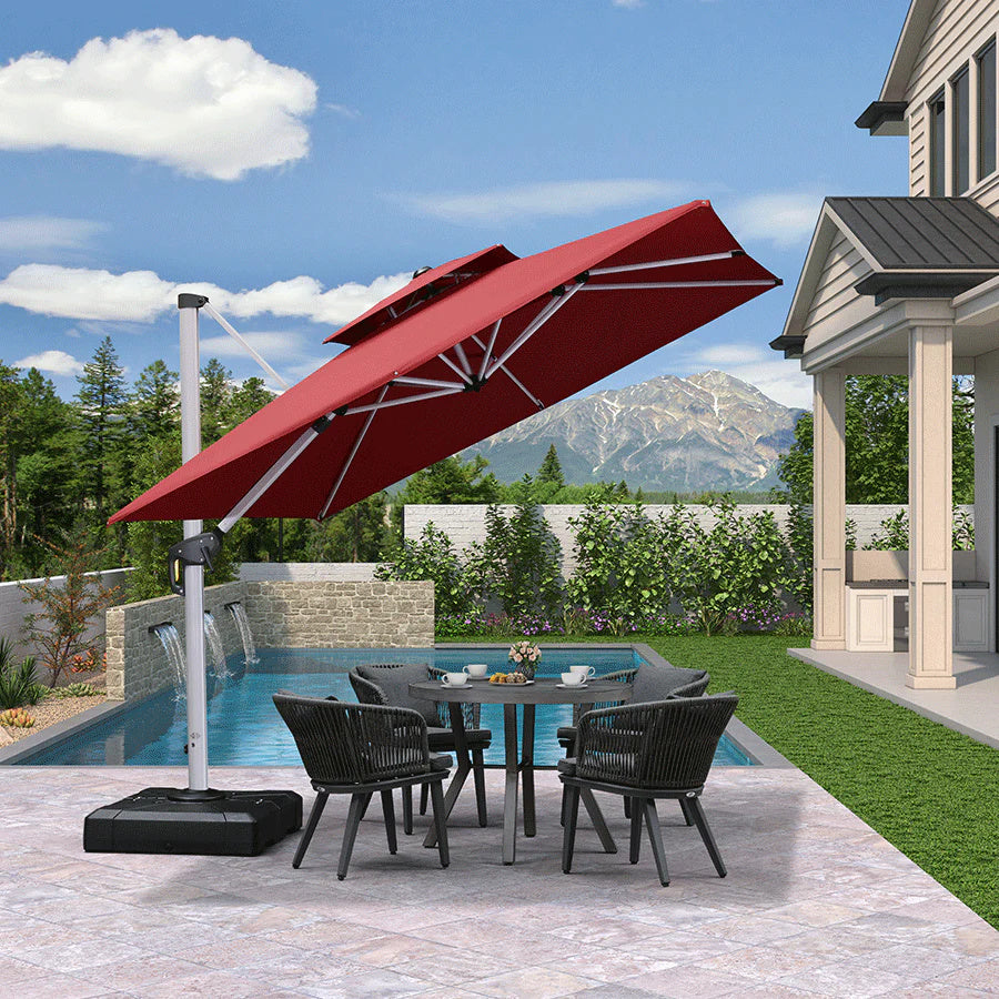 PURPLE LEAF Dubbele Top 360 Graden Rotatie 300x300cm/330x330cm/365x365 cm Vierkante Buitenshuis Tuin Parasol