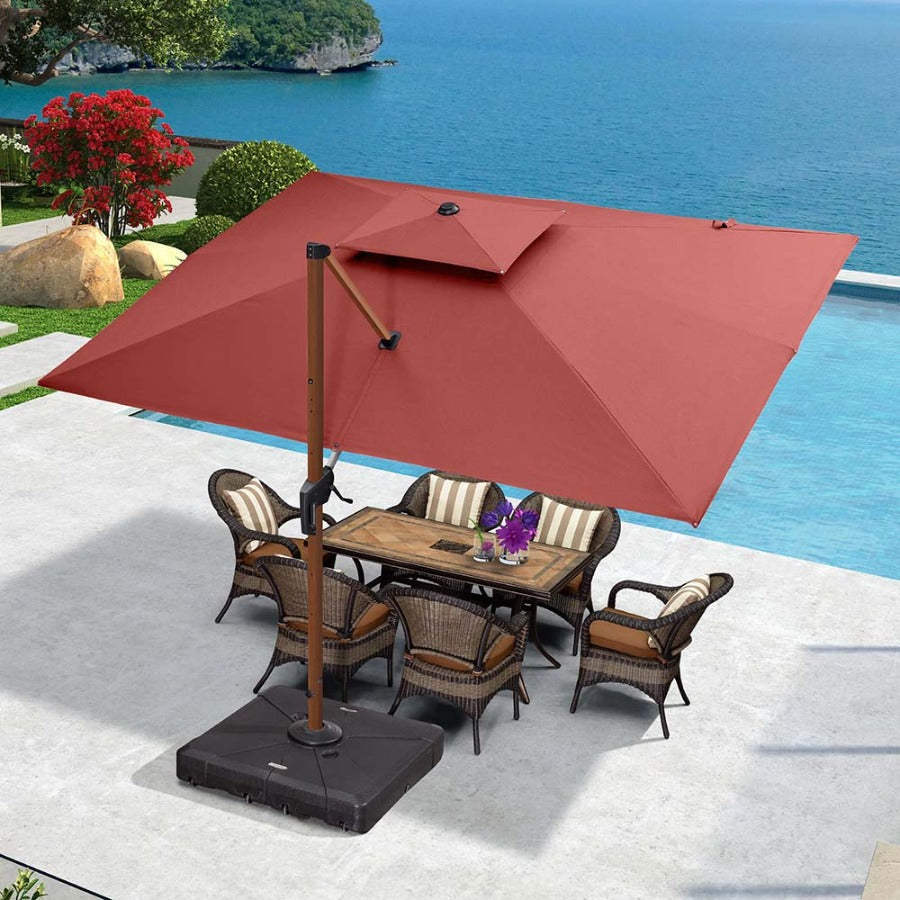 PURPLE LEAF Dubbele Top 270 x 365 / 300 x 400 cm Rechthoekige Aluminium Outdoor Terrasparasol In Houtkleur