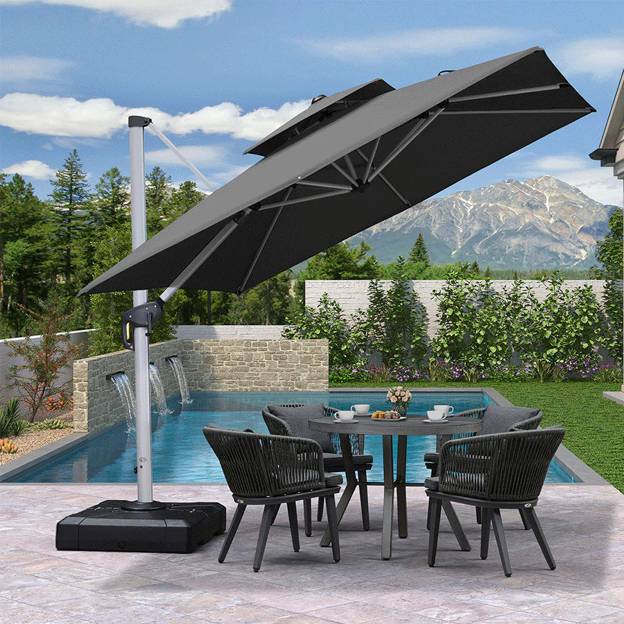 PURPLE LEAF Dubbele Top 360 Graden Rotatie 300x300cm/330x330cm/365x365 cm Vierkante Buitenshuis Tuin Parasol