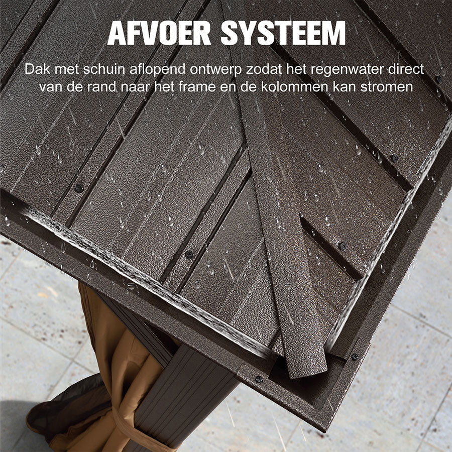 PURPLE LEAF Tuinpaviljoen Hardtop Prieel Frame Aluminium Gegalvaniseerd Stalen Dak Zonwering Partytent met Gordijn en Klamboe bronzen