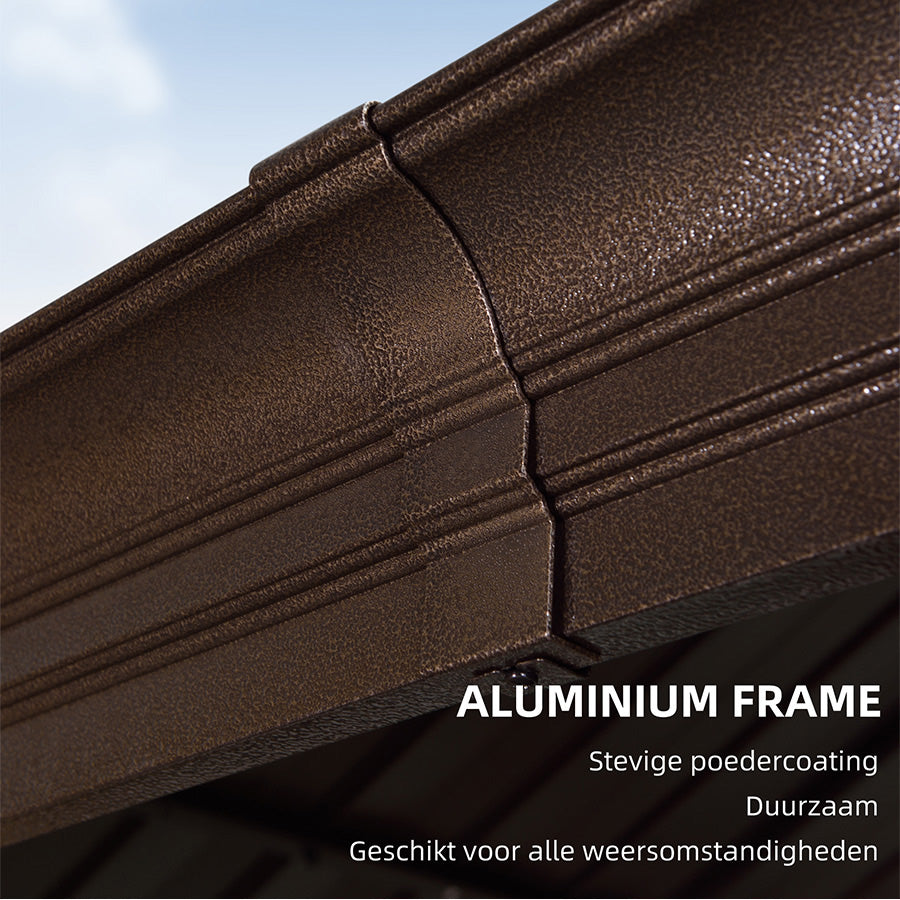 PURPLE LEAF Tuinpaviljoen Hardtop Prieel Frame Aluminium Gegalvaniseerd Stalen Dak Zonwering Partytent met Gordijn en Klamboe bronzen