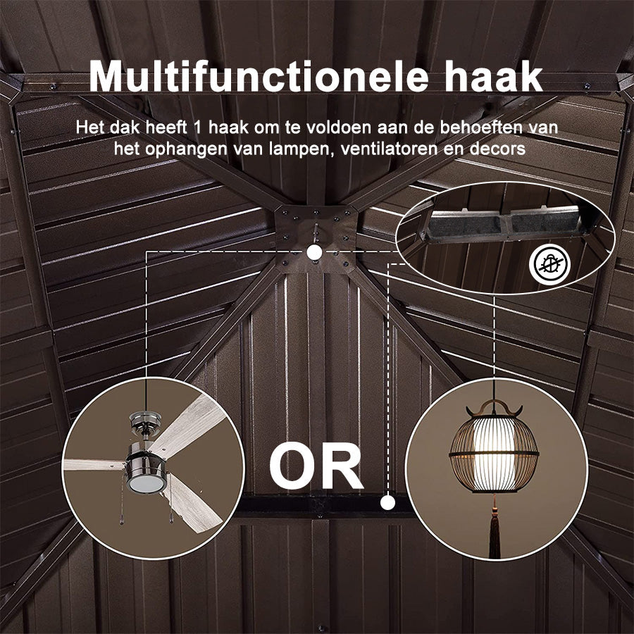 PURPLE LEAF Tuinpaviljoen Hardtop Prieel Frame Aluminium Gegalvaniseerd Stalen Dak Zonwering Partytent met Gordijn en Klamboe bronzen