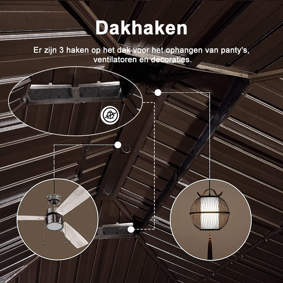 PURPLE LEAF Tuinpaviljoen Hardtop Prieel Frame Aluminium Gegalvaniseerd Stalen Dak Zonwering Partytent met Gordijn en Klamboe bronzen