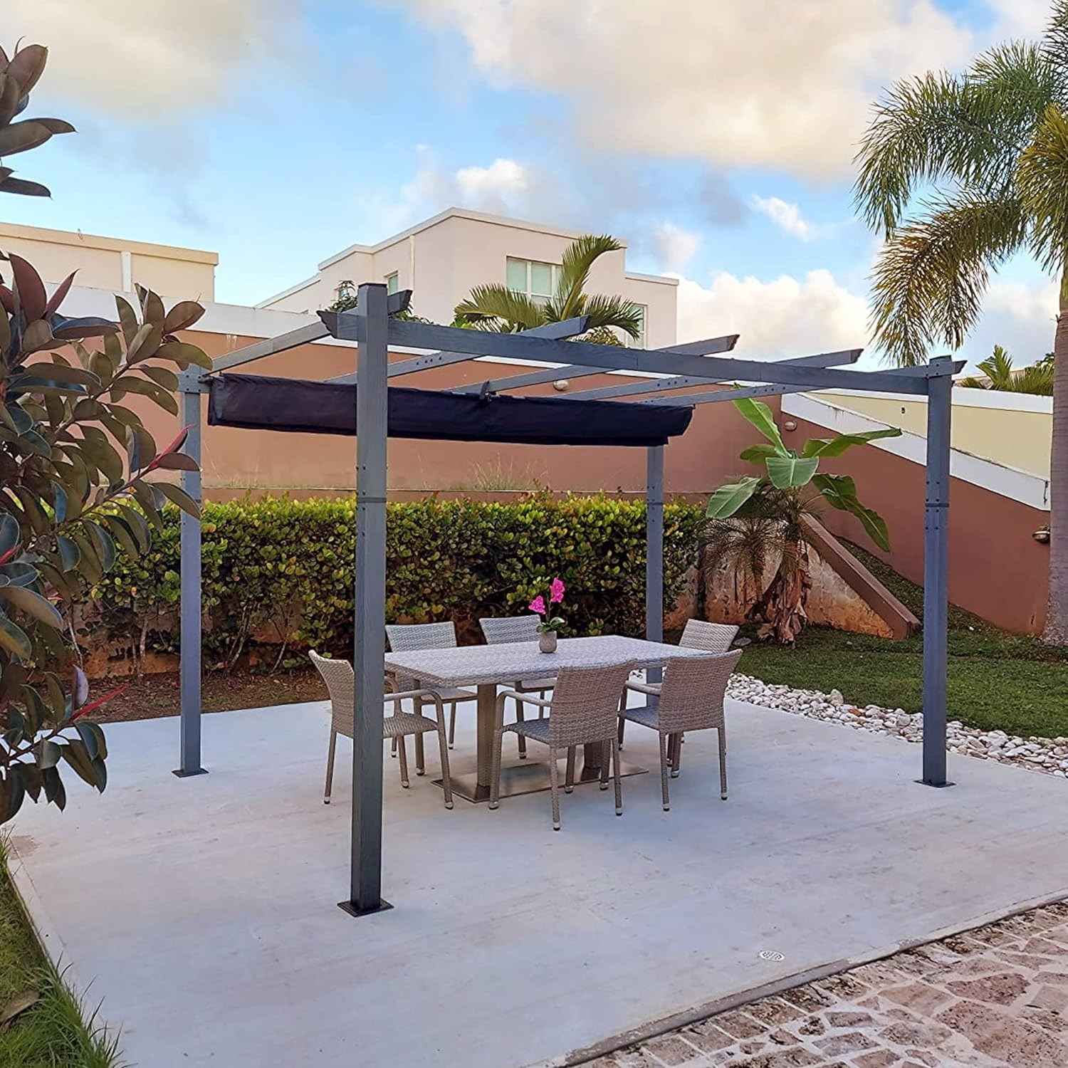 PURPLE LEAF pergola, aluminium paviljoen houtlook waterdicht stabiel wintervast, tuinpaviljoen met zonwerende overkapping