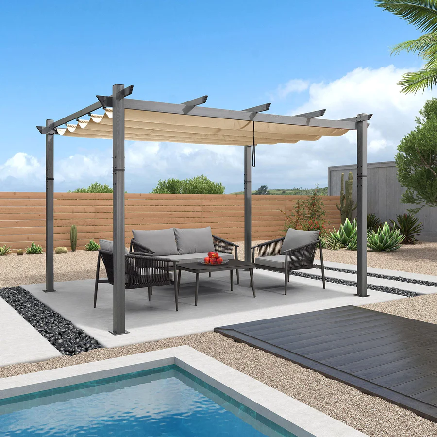 PURPLE LEAF pergola, aluminium paviljoen houtlook waterdicht stabiel wintervast, tuinpaviljoen met zonwerende overkapping