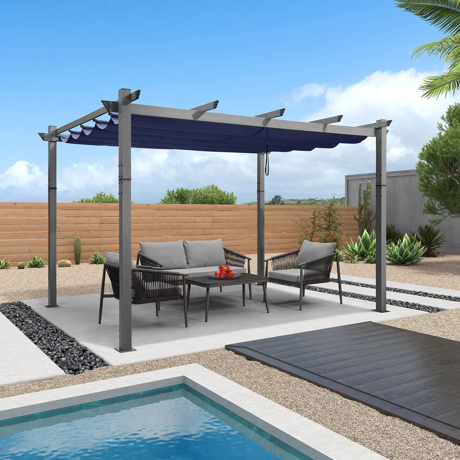 PURPLE LEAF pergola, aluminium paviljoen houtlook waterdicht stabiel wintervast, tuinpaviljoen met zonwerende overkapping