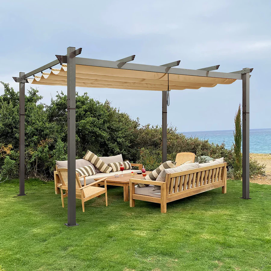 PURPLE LEAF pergola, aluminium paviljoen houtlook waterdicht stabiel wintervast, tuinpaviljoen met zonwerende overkapping