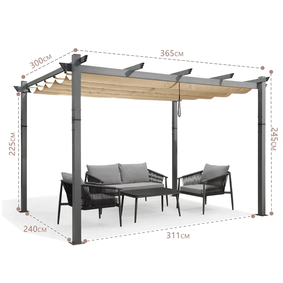 PURPLE LEAF pergola, aluminium paviljoen houtlook waterdicht stabiel wintervast, tuinpaviljoen met zonwerende overkapping