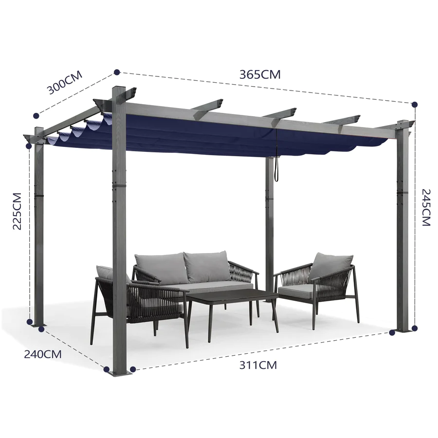 PURPLE LEAF pergola, aluminium paviljoen houtlook waterdicht stabiel wintervast, tuinpaviljoen met zonwerende overkapping