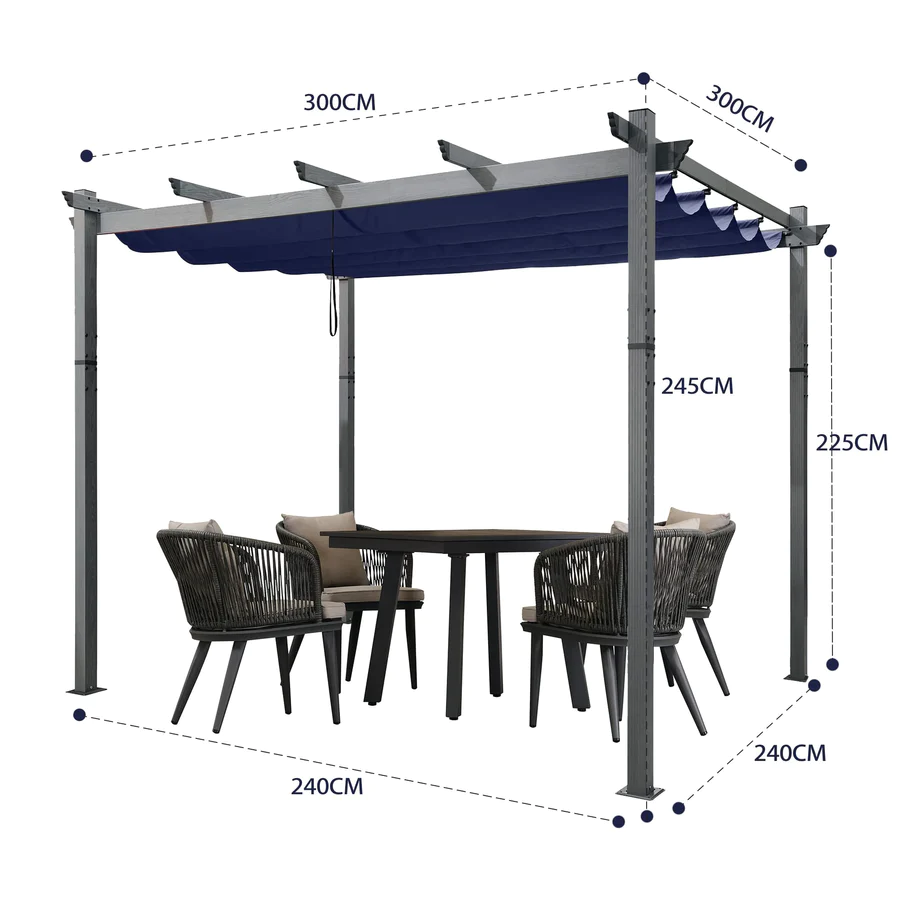 PURPLE LEAF pergola, aluminium paviljoen houtlook waterdicht stabiel wintervast, tuinpaviljoen met zonwerende overkapping