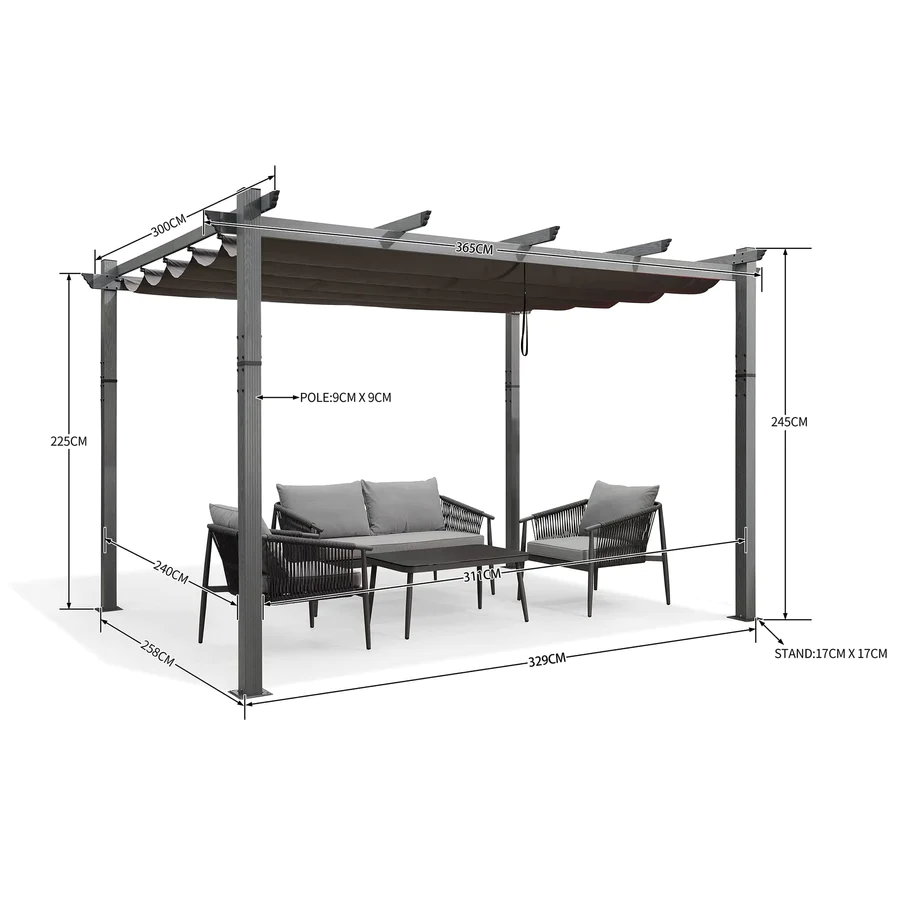 PURPLE LEAF pergola, aluminium paviljoen houtlook waterdicht stabiel wintervast, tuinpaviljoen met zonwerende overkapping