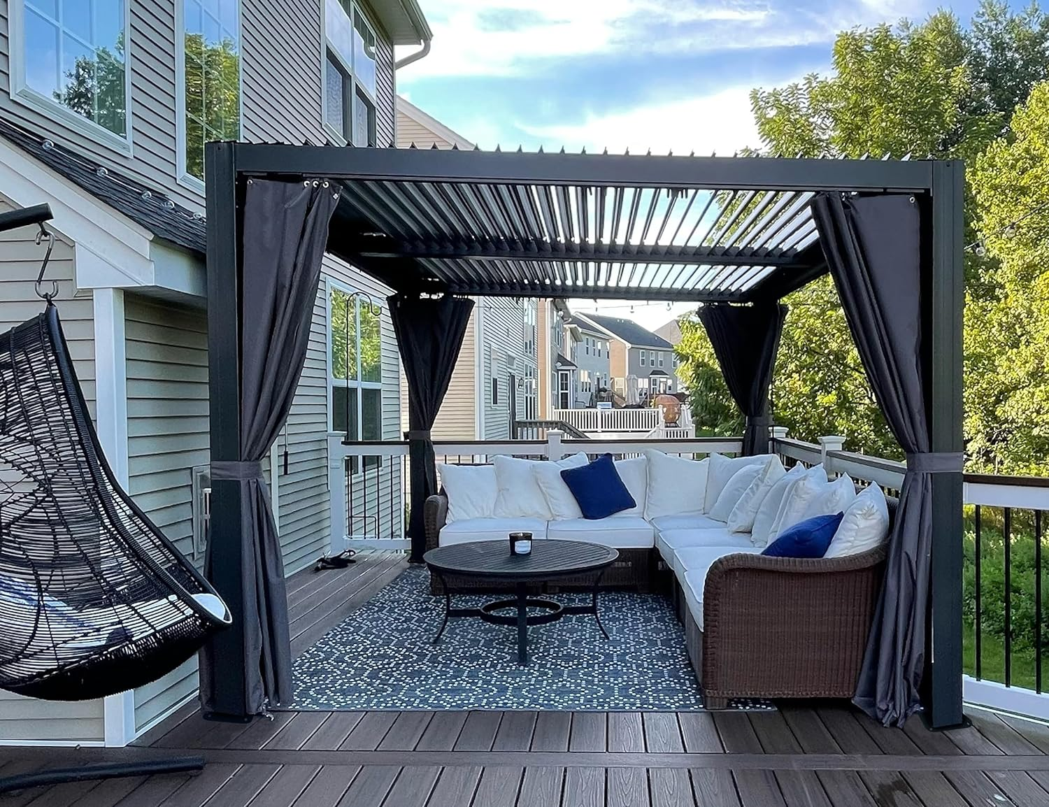 PURPLE LEAF Paviljoen 3 x 4 m Waterdichte pergola met gaasdak Aluminium terrasoverkapping Hardtop paviljoen met klamboe en gordijnen, grijs