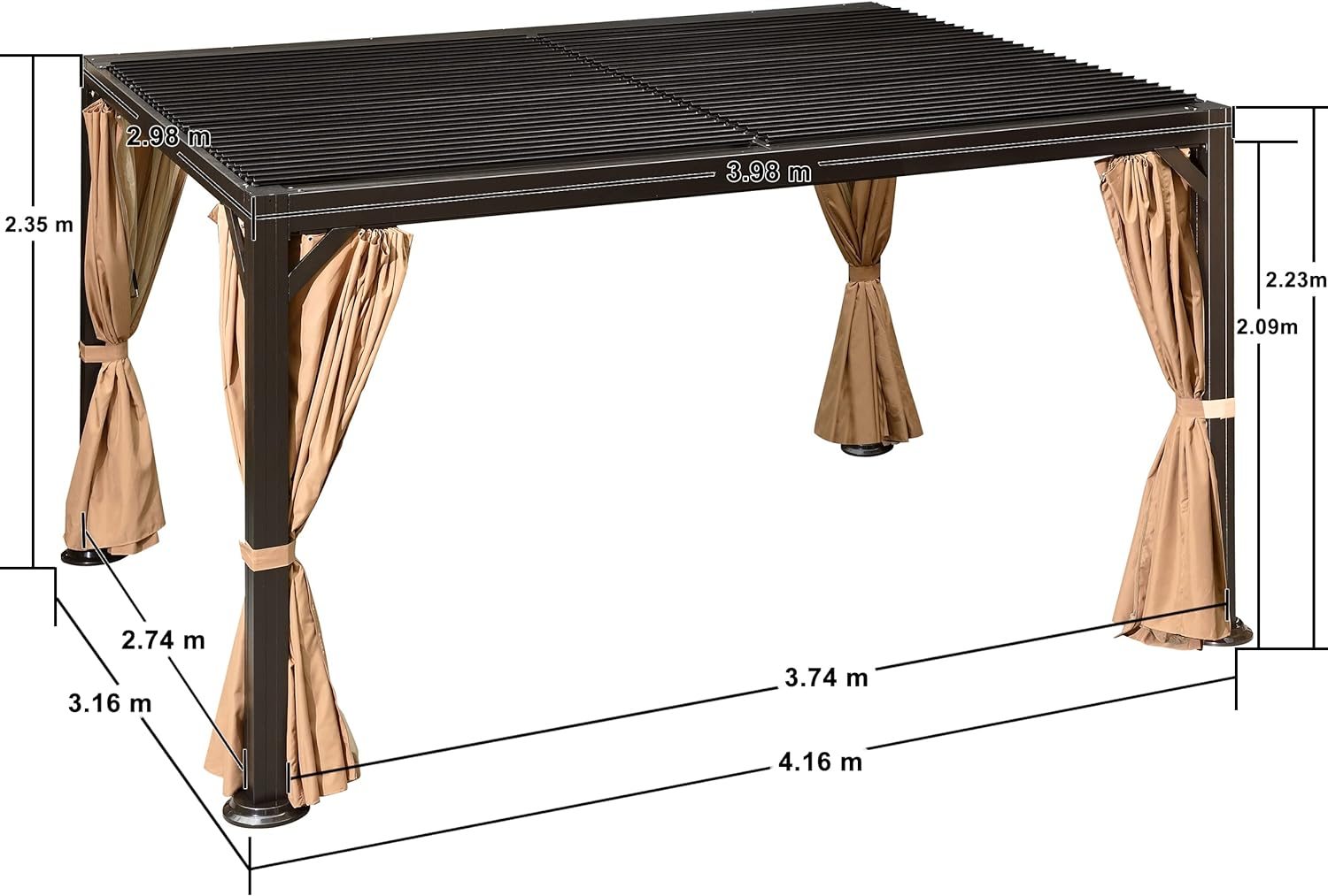 PURPLE LEAF Paviljoen 3 x 4 m Waterdichte pergola met gaasdak Aluminium terrasoverkapping Hardtop paviljoen met scherm en gordijnen, brons