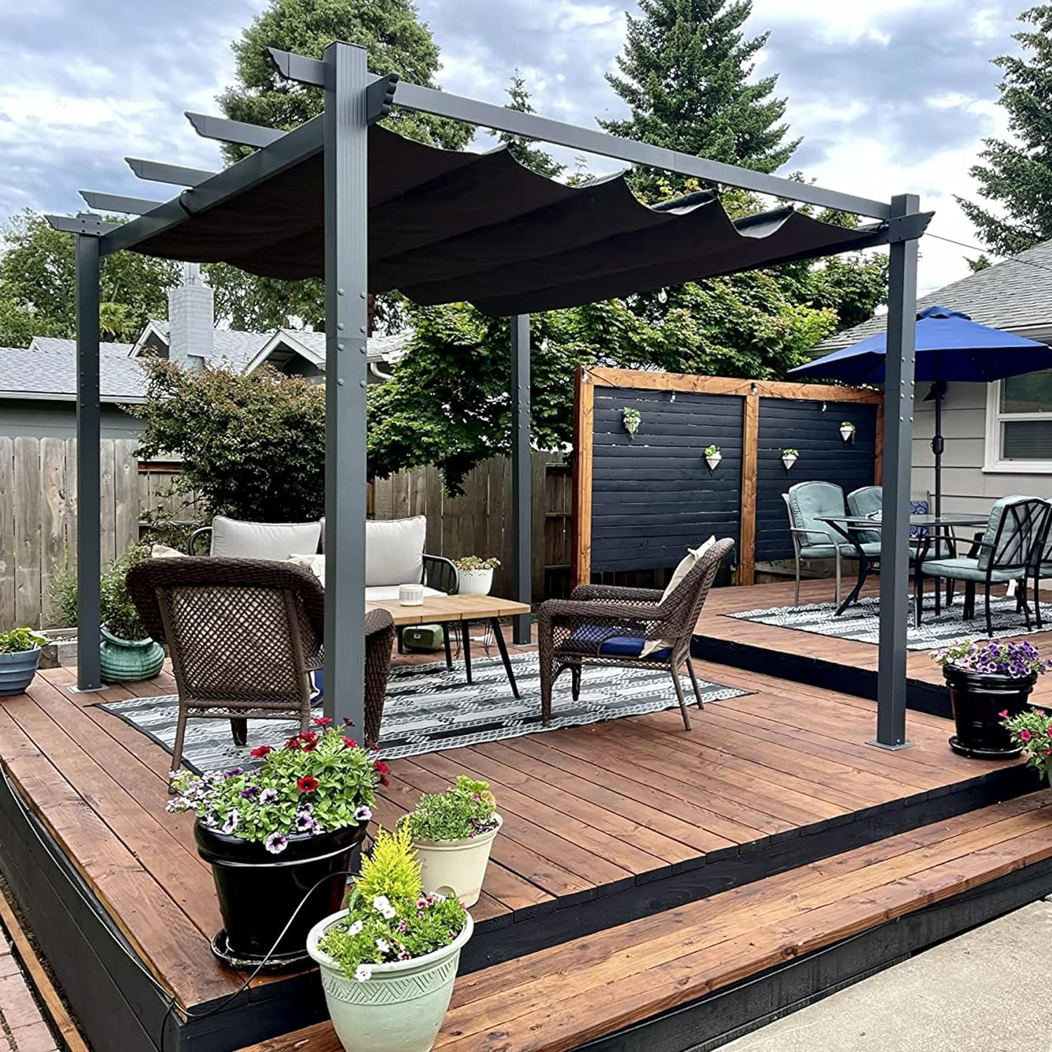 PURPLE LEAF pergola, aluminium paviljoen houtlook waterdicht stabiel wintervast, tuinpaviljoen met zonwerende overkapping