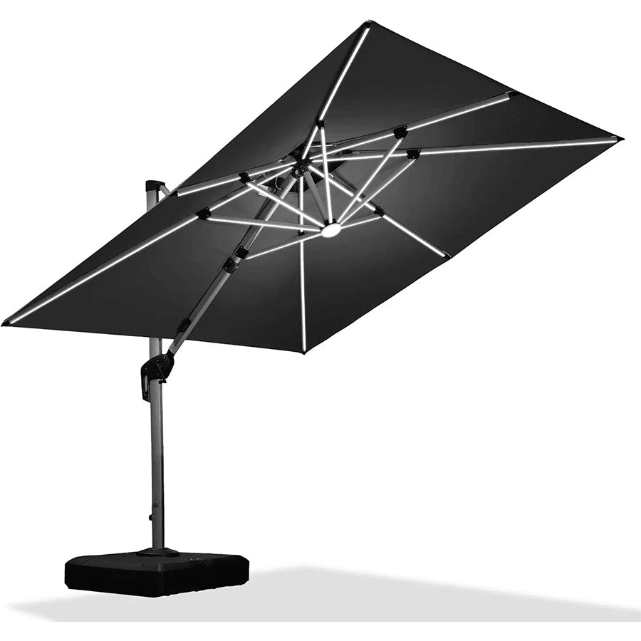 PURPLE LEAF Vierkante Zweefparasol met LED, Dubbel Dak, 360° Draaibaar voor Tuin en Terras