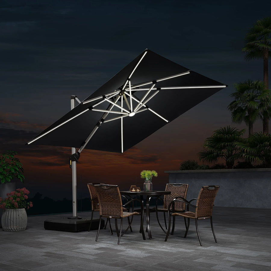 PURPLE LEAF Vierkante Zweefparasol met LED, Dubbel Dak, 360° Draaibaar voor Tuin en Terras