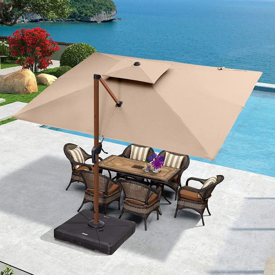 PURPLE LEAF Dubbele Top 270 x 365 / 300 x 400 cm Rechthoekige Aluminium Outdoor Terrasparasol In Houtkleur