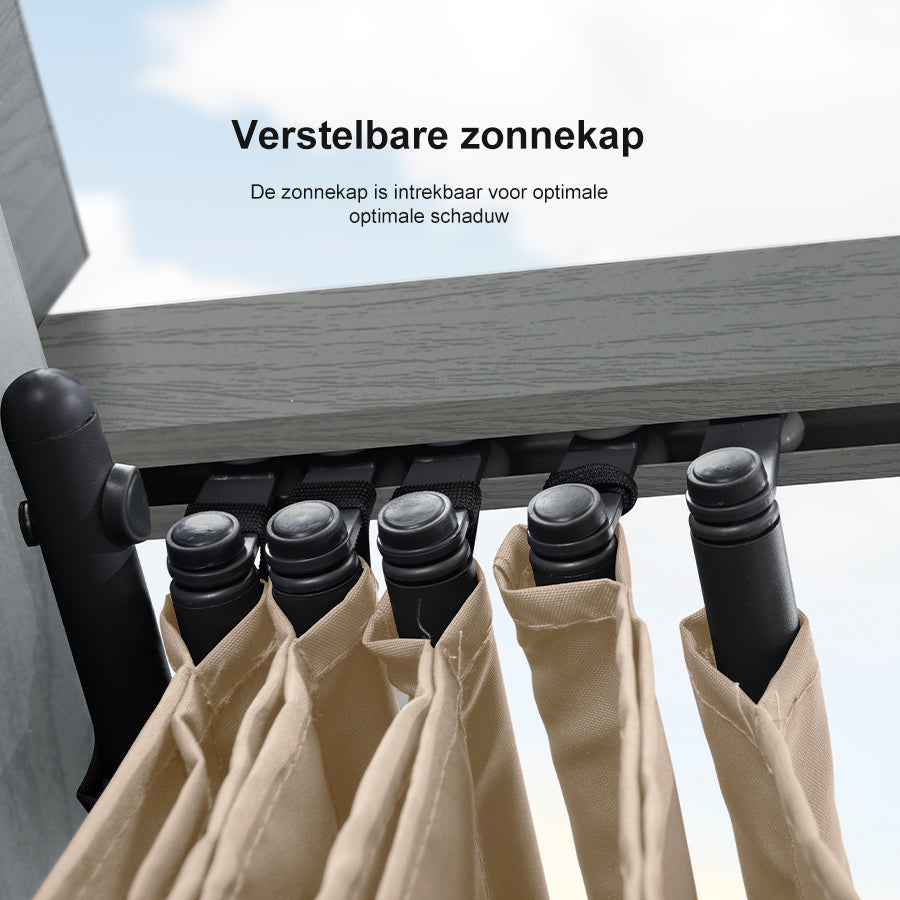 PURPLE LEAF pergola, aluminium paviljoen houtlook waterdicht stabiel wintervast, tuinpaviljoen met zonwerende overkapping