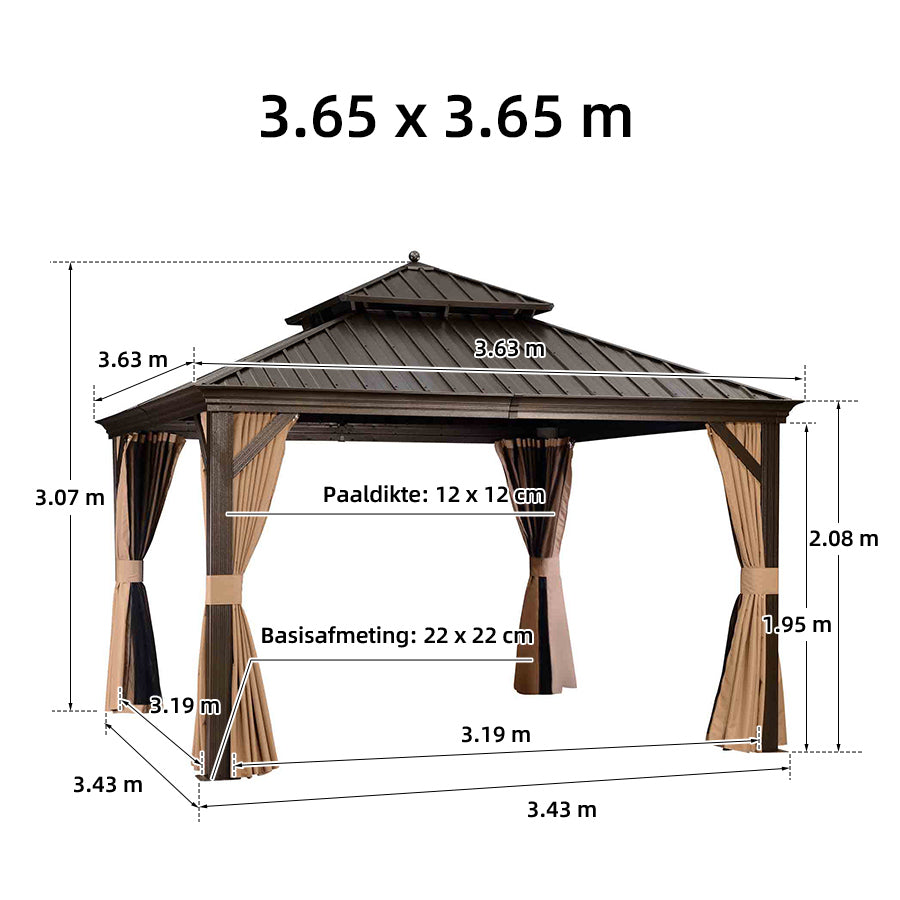 PURPLE LEAF Aluminium Hardtop Paviljoen Brons, Luxe Tuinpaviljoen met Gegalvaniseerd Stalen Dak, Gordijnen en Klamboe