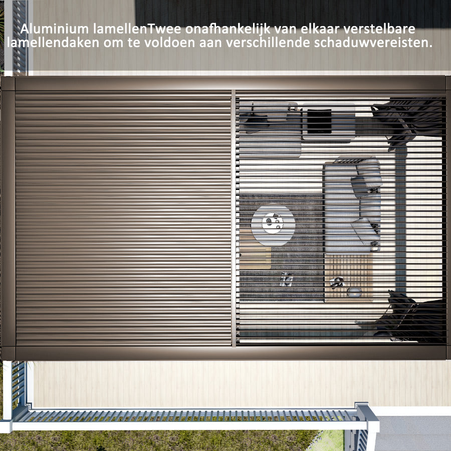 PURPLE LEAF Paviljoen 3 x 4 m Waterdichte pergola met gaasdak Aluminium terrasoverkapping Hardtop paviljoen met scherm en gordijnen, brons