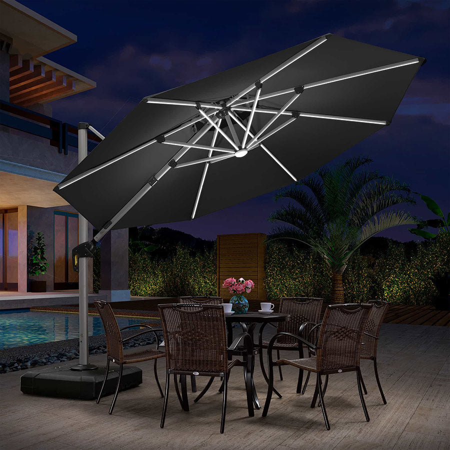 PURPLE LEAF Ronde Zweefparasol met LED, Dubbel Dak, 360° Draaibaar voor Tuin en Terras