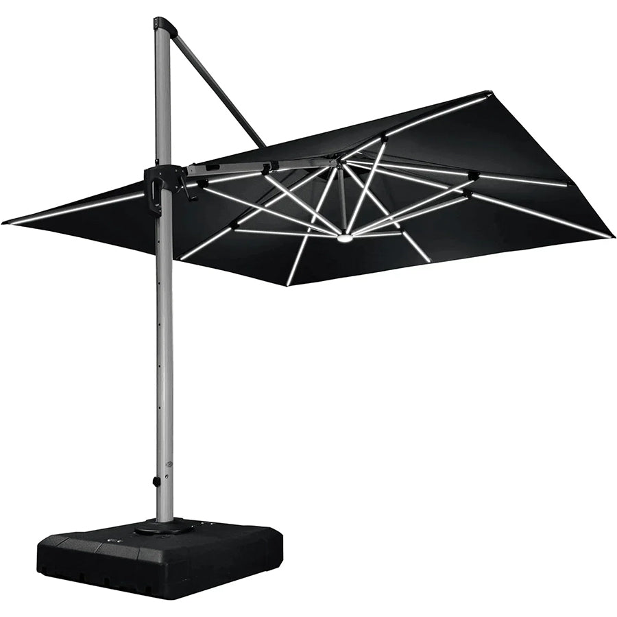 PURPLE LEAF Vierkante Zweefparasol met LED, Dubbel Dak, 360° Draaibaar voor Tuin en Terras