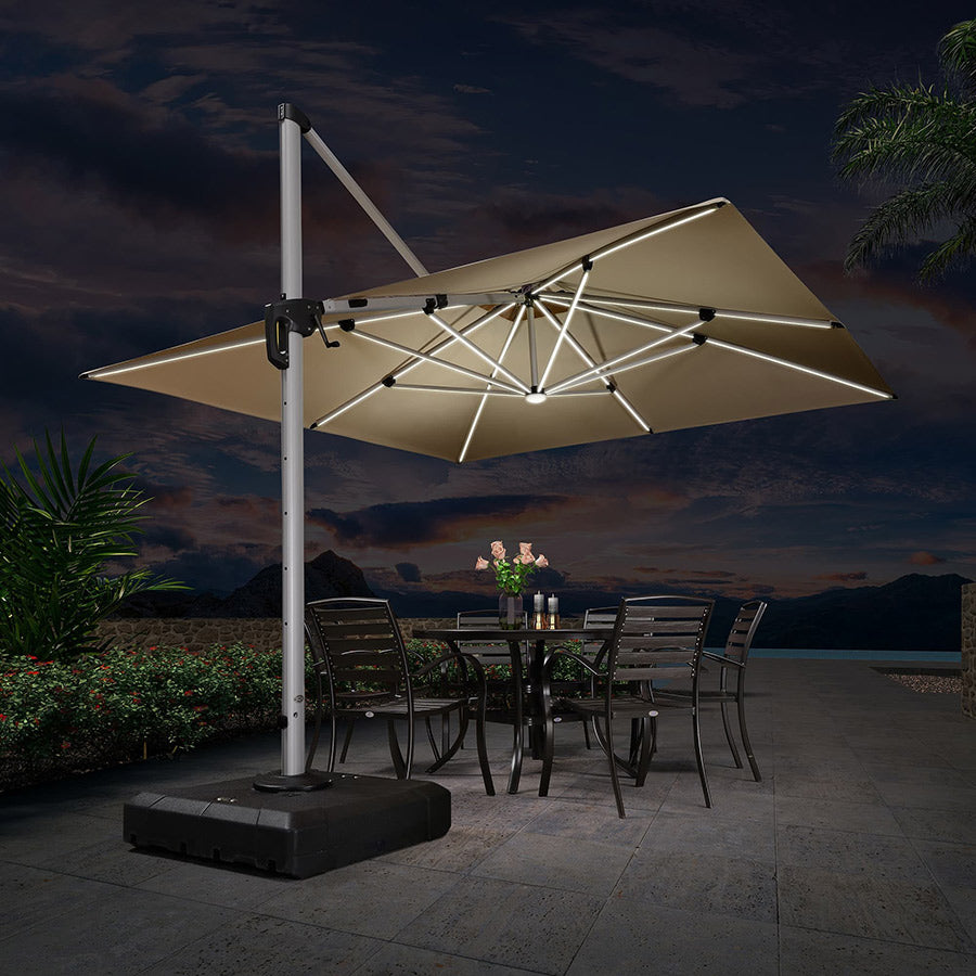 PURPLE LEAF Vierkante Zweefparasol met LED, Dubbel Dak, 360° Draaibaar voor Tuin en Terras