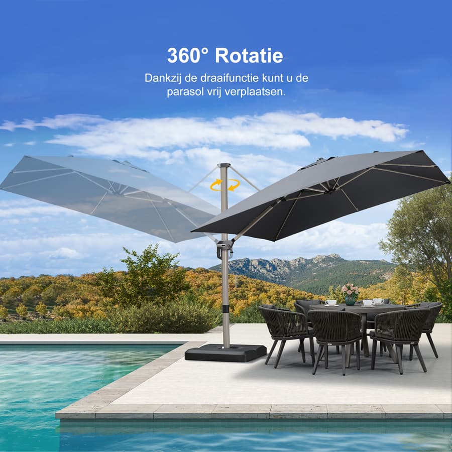 PURPLE LEAF Deluxe Zweefparasol - Rechthoekig Aluminium - Windbestendig & 360° Draaibaar voor Tuin en Terras