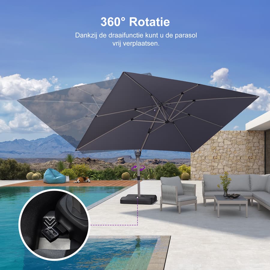 PURPLE LEAF Deluxe Zweefparasol - Rechthoekig Aluminium - Windbestendig & 360° Draaibaar voor Tuin en Terras