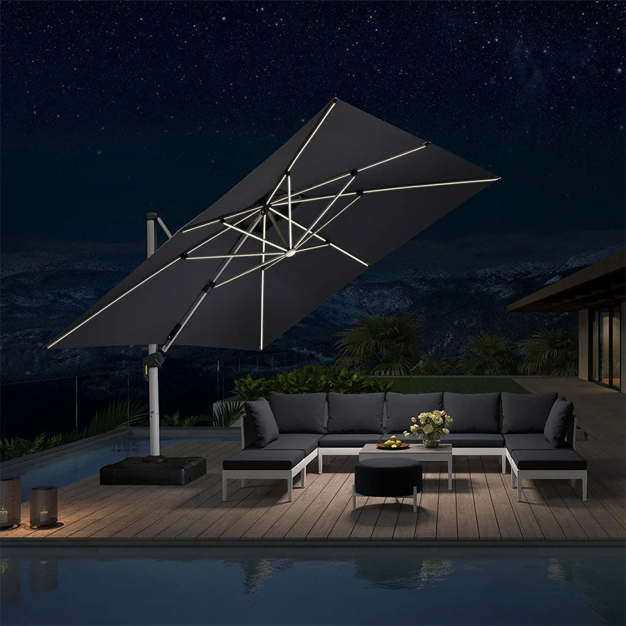 PURPLE LEAF Vierkante Zweefparasol met LED, Dubbel Dak, 360° Draaibaar voor Tuin en Terras