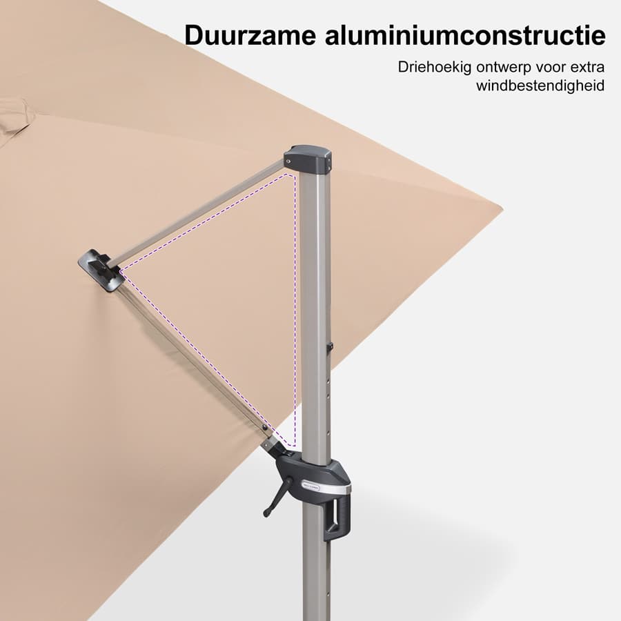 PURPLE LEAF Deluxe Zweefparasol - Rechthoekig Aluminium - Windbestendig & 360° Draaibaar voor Tuin en Terras