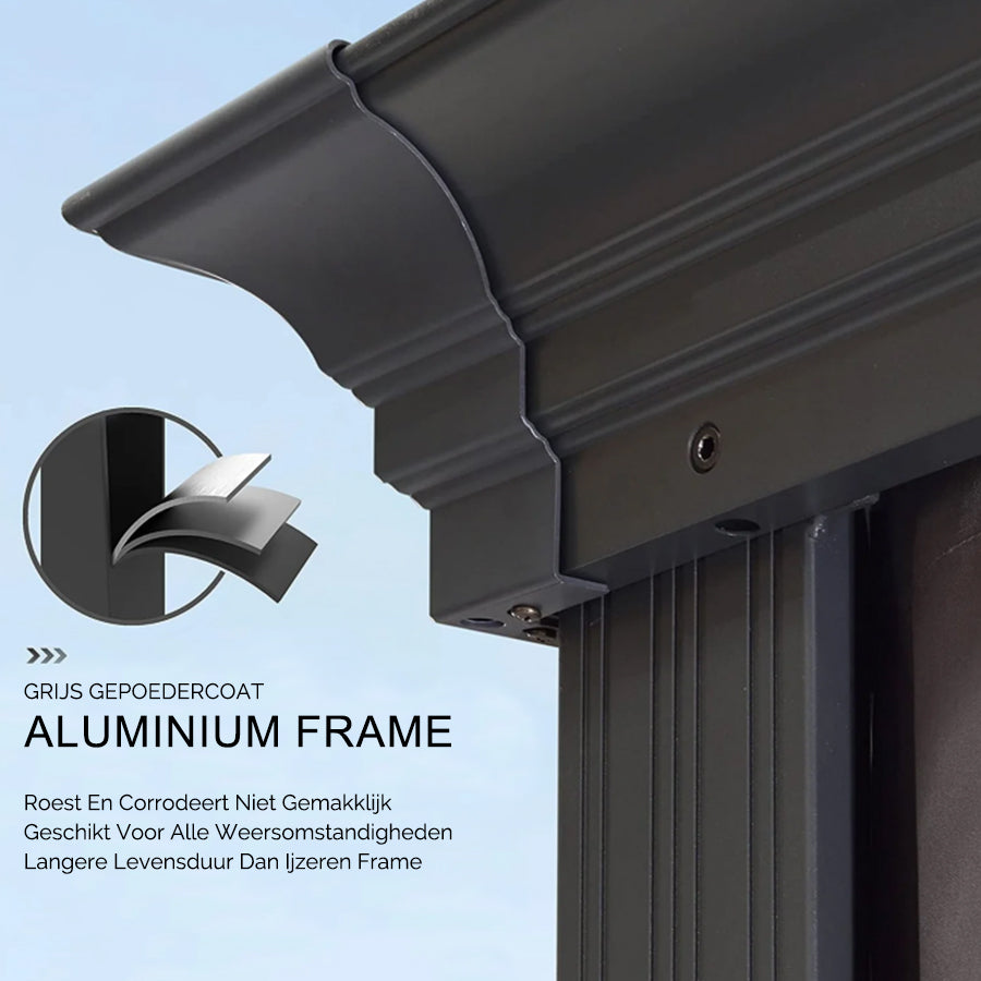 PURPLE LEAF Hardtop Prieel Tuin Frame Aluminium Tuinpaviljoen Gegalvaniseerd Stalen Dak Zonwering Partytent met Gordijn en Klamboe Grijs