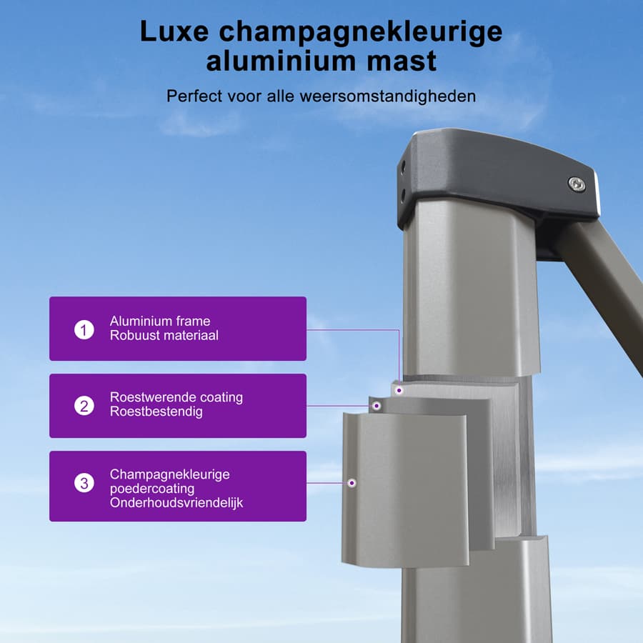 PURPLE LEAF Deluxe Zweefparasol - Rechthoekig Aluminium - Windbestendig & 360° Draaibaar voor Tuin en Terras