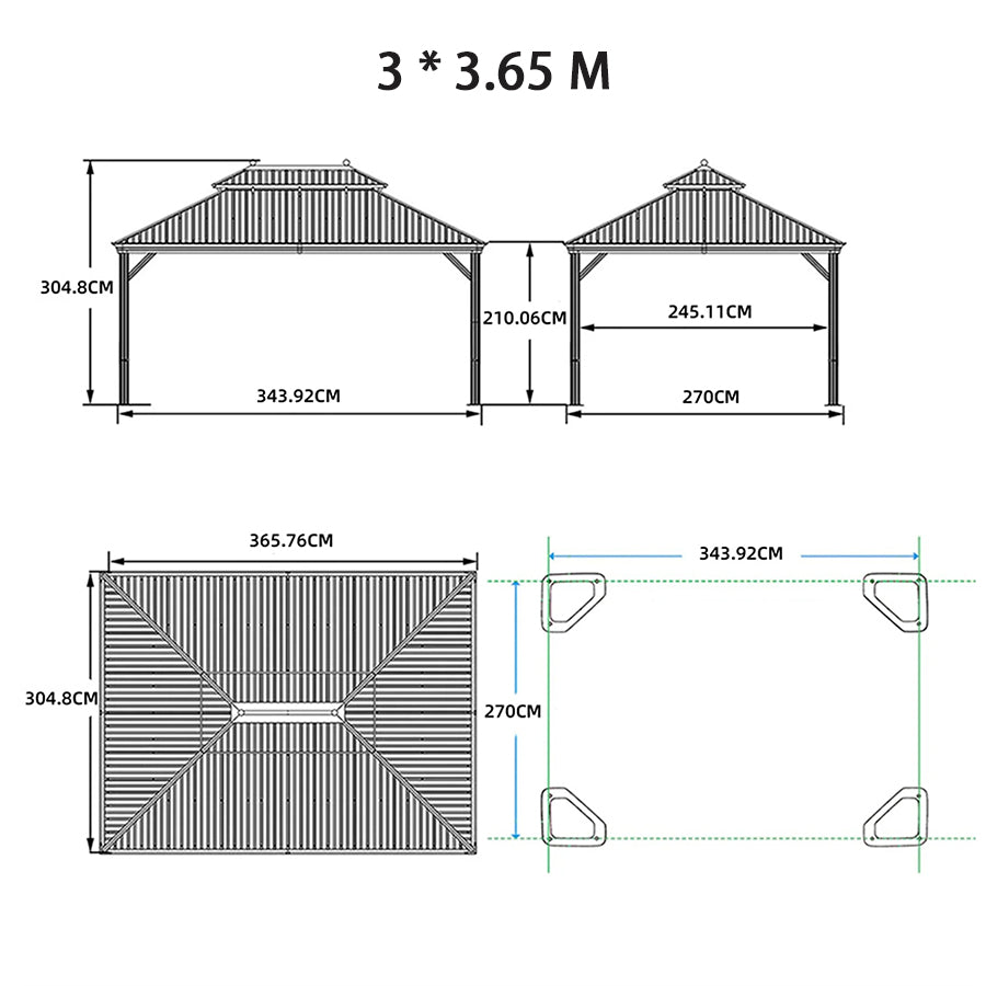 PURPLE LEAF Tuinpaviljoen Hardtop Prieel Frame Aluminium Gegalvaniseerd Stalen Dak Zonwering Partytent met Gordijn en Klamboe bronzen