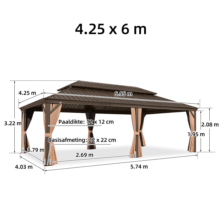 PURPLE LEAF Aluminium Hardtop Paviljoen Brons, Luxe Tuinpaviljoen met Gegalvaniseerd Stalen Dak, Gordijnen en Klamboe